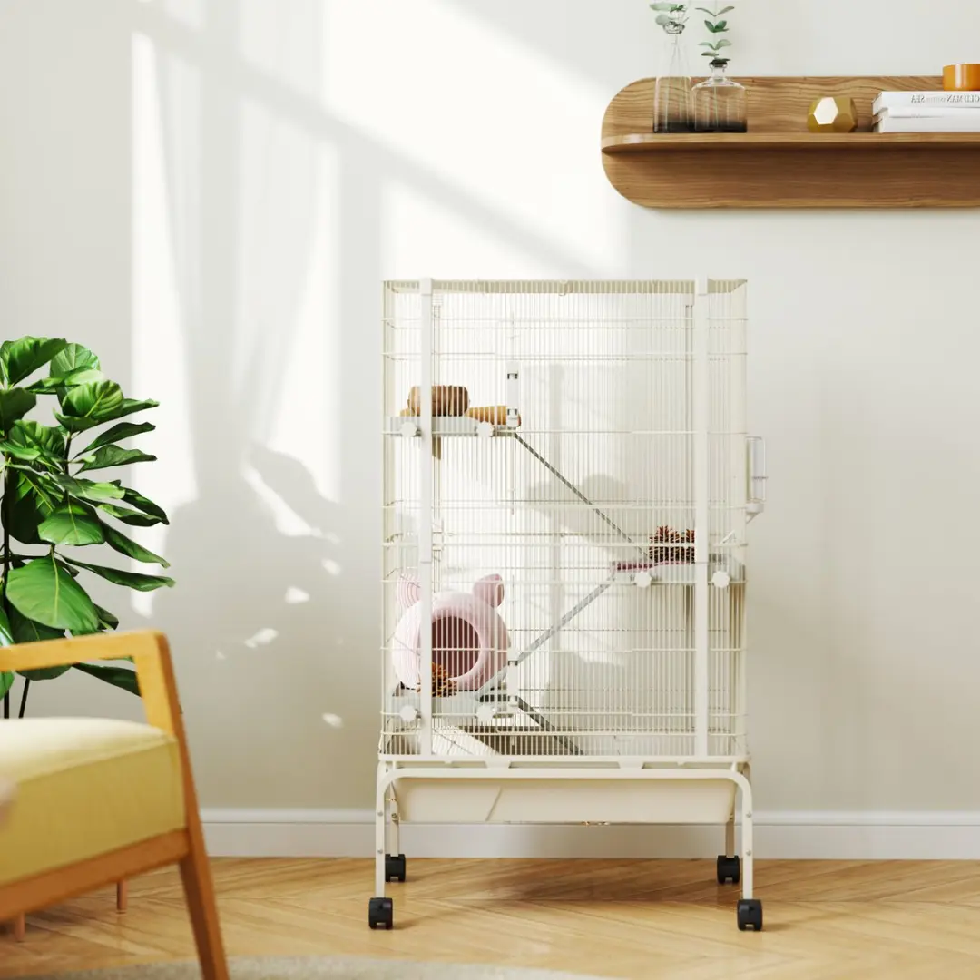 Pawhut Kleintierkooi 4-Verdiepingen - Beige