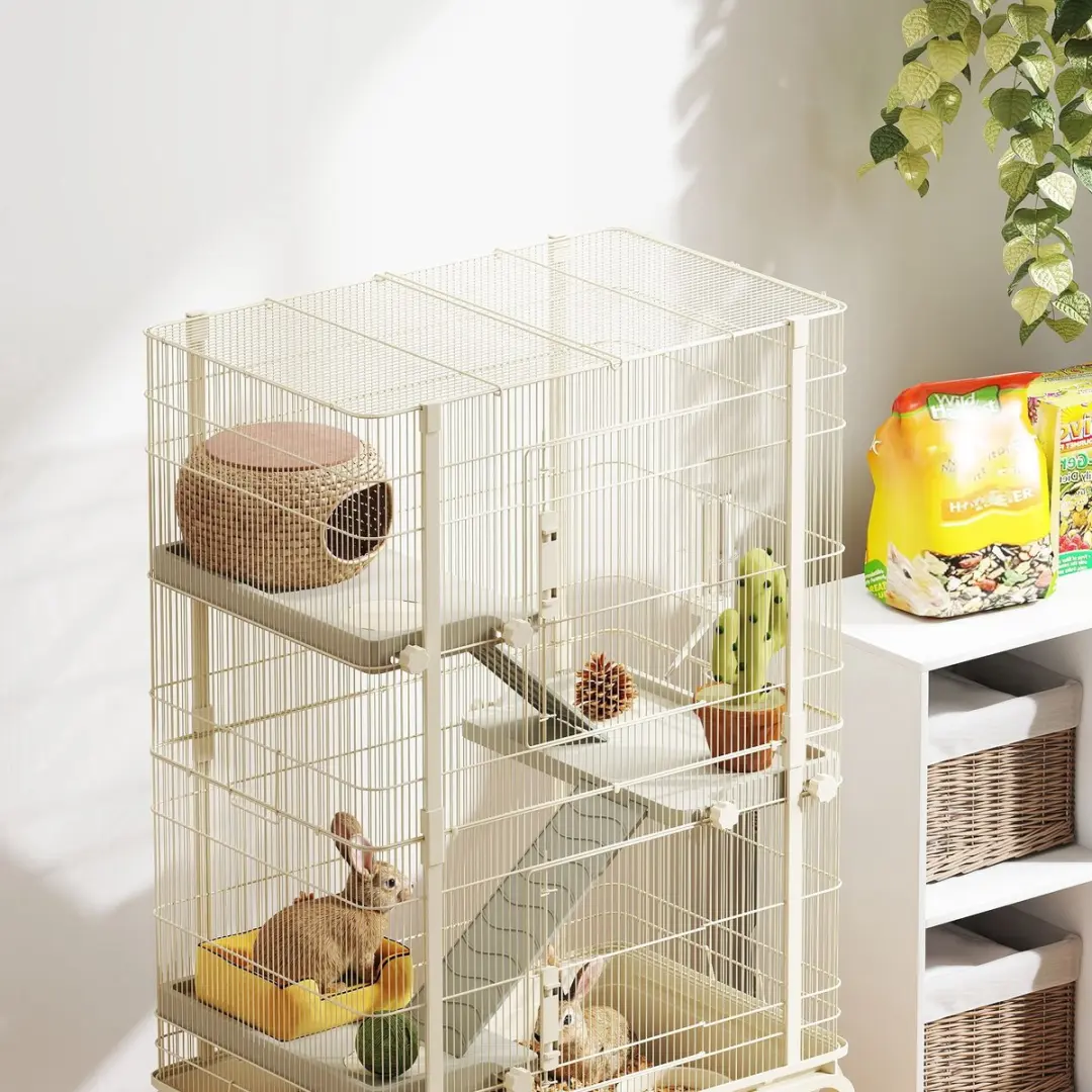 Pawhut Kleintierkooi 4-Verdiepingen - Beige