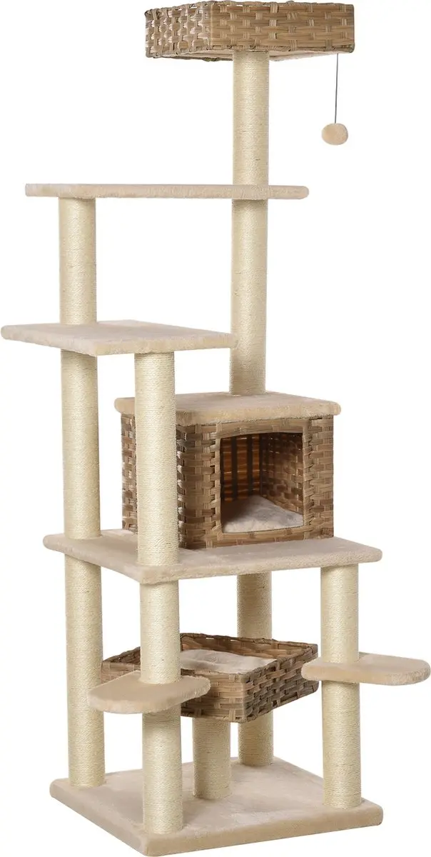 Pawhut Krabpaal met Kattengrot 5 Niveaus - 7 Ligplekken - Beige