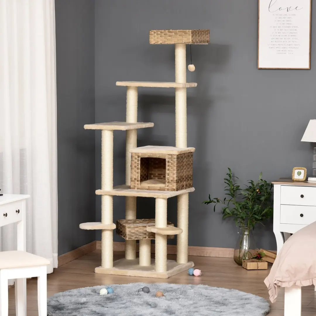 Pawhut Krabpaal met Kattengrot 5 Niveaus - 7 Ligplekken - Beige