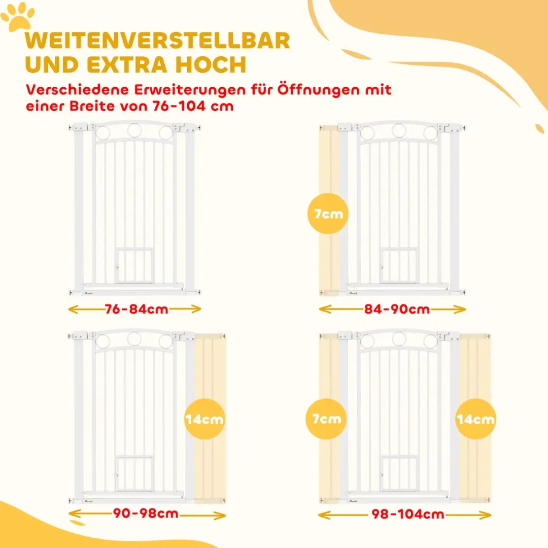Pawhut Huisdierhekje 76-104cm - Treppenschutzgitter met deur - Wit