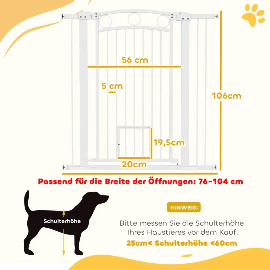 Pawhut Huisdierhekje 76-104cm - Treppenschutzgitter met deur - Wit
