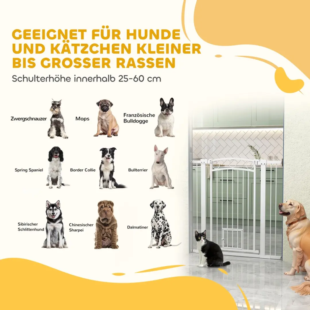 Pawhut Huisdierhekje 76-104cm - Treppenschutzgitter met deur - Wit