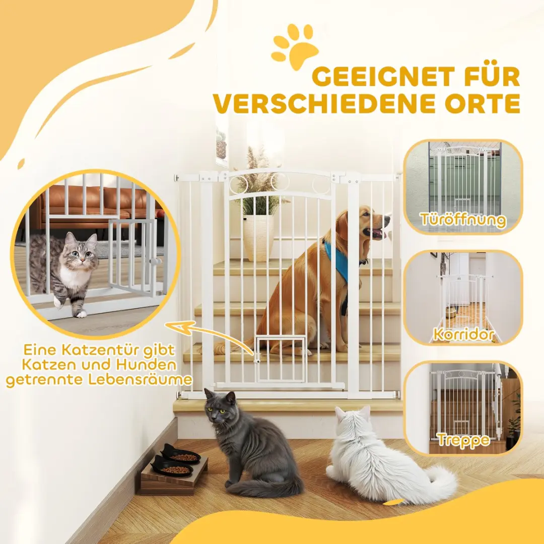 Pawhut Huisdierhekje 76-104cm - Treppenschutzgitter met deur - Wit