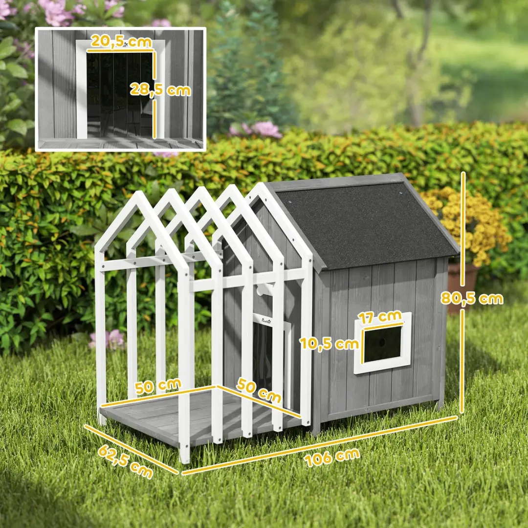 Pawhut Hondenhok Vurenhout 106x62,5x80,5cm - Grijs