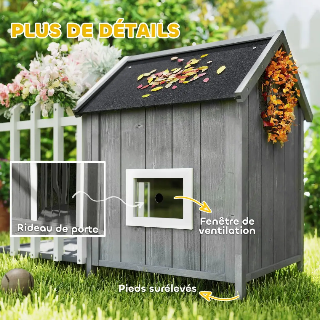 Pawhut Hondenhok Vurenhout 106x62,5x80,5cm - Grijs