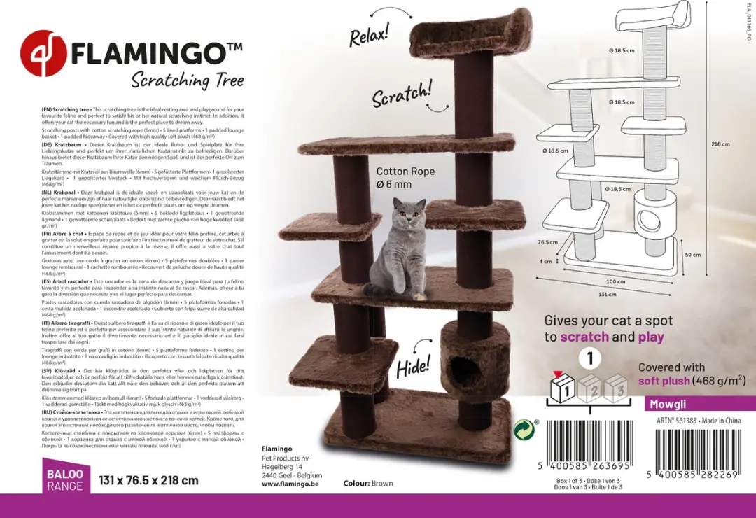 Flamingo Baloo Mowgli Krabpaal - 131x76,5x218cm - 6 Niveaus - Bruin
