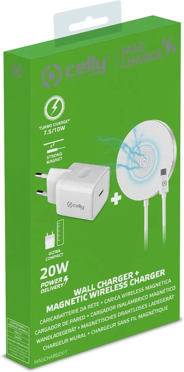 Celly MagCharge MAGCHARGEKIT Draadloze Oplader 20W - Wit