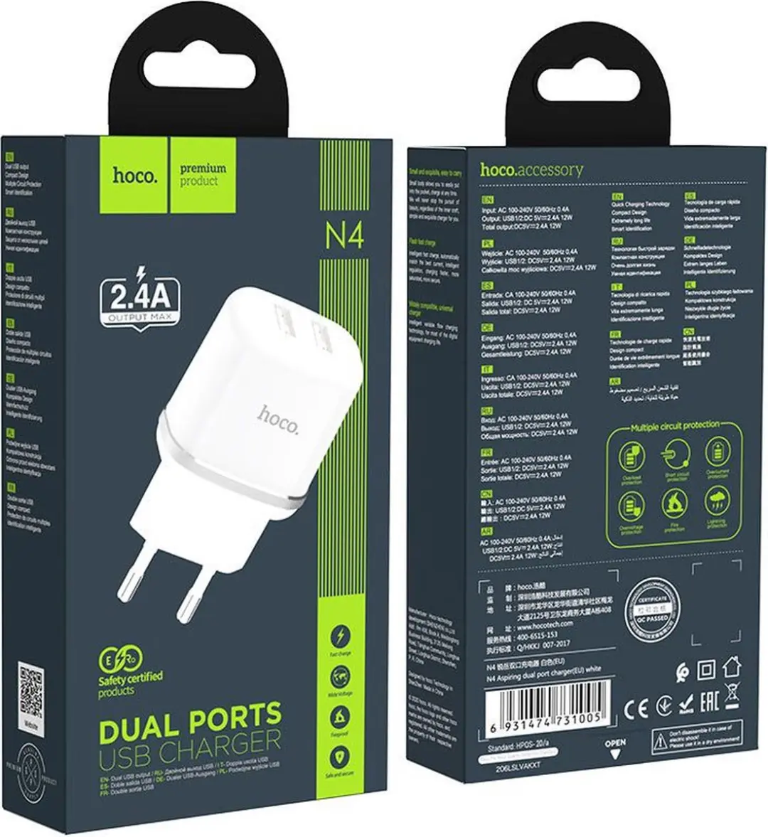 Hoco Oplader 2x USB 12W - Wit