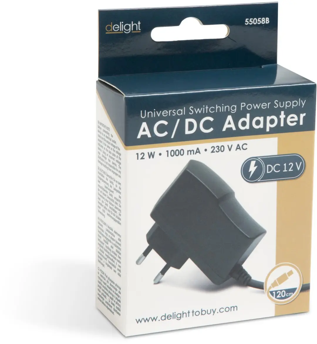 Delight Universele Adapter 55058B 12V 12W - 5,5x2,1mm DC - Zwart