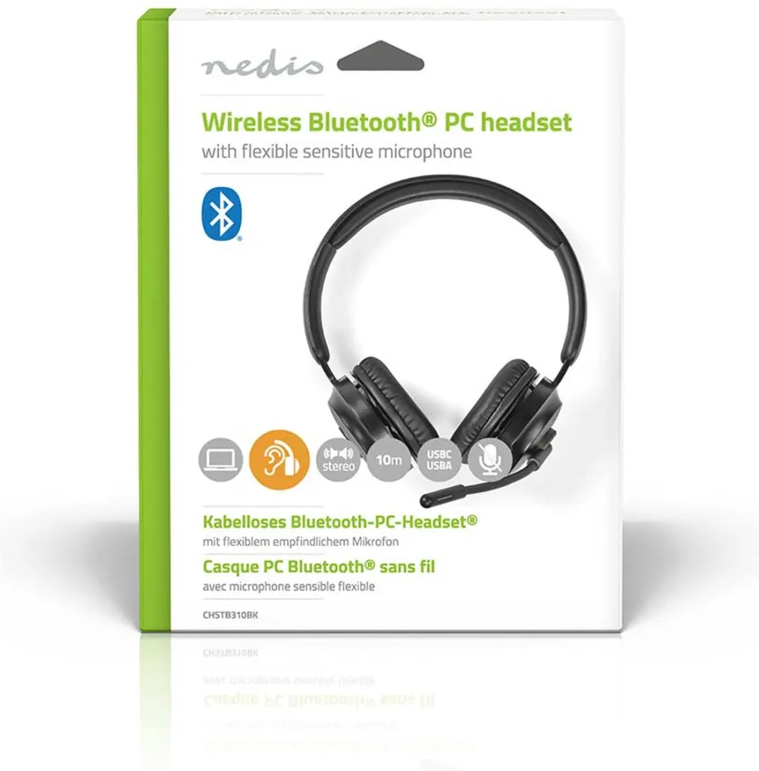 Nedis PC-Headset CHSTB310BK - Bluetooth - Opvouwbare microfoon - Zwart
