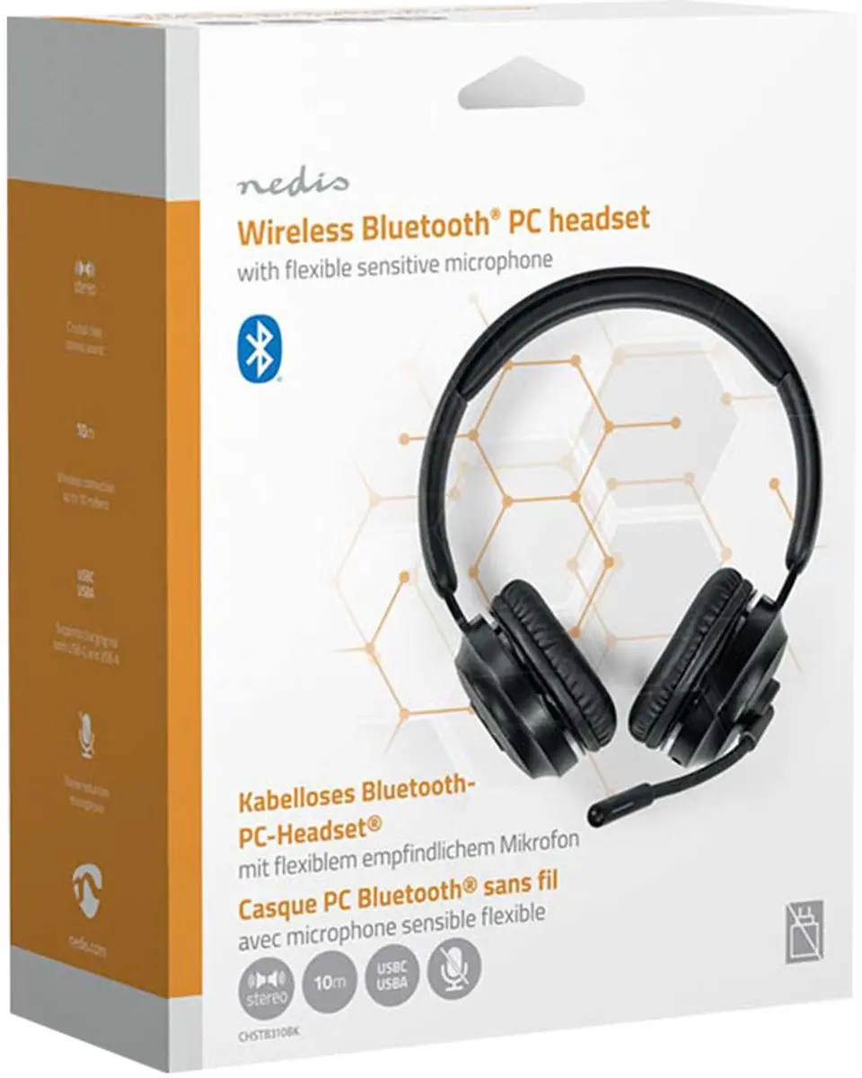 Nedis PC-Headset CHSTB310BK - Bluetooth - Opvouwbare microfoon - Zwart