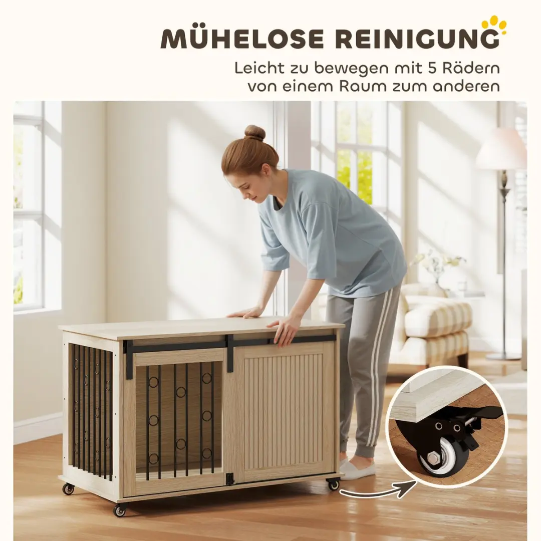 Pawhut Dog Cage MDF - 100x56x65cm Eiken