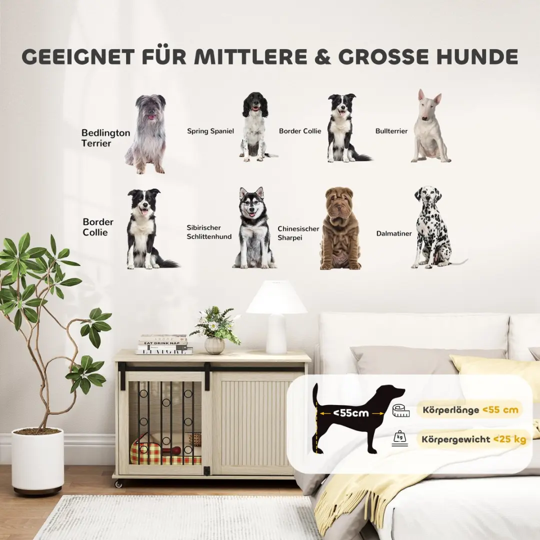 Pawhut Dog Cage MDF - 100x56x65cm Eiken