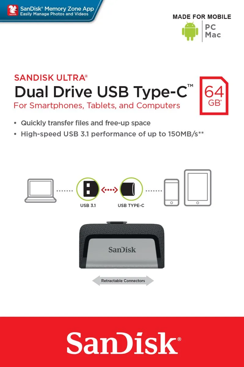 SanDisk Ultra Dual USB Type-C SDDDC2-064G-G46 USB-stick 64GB - Aluminium