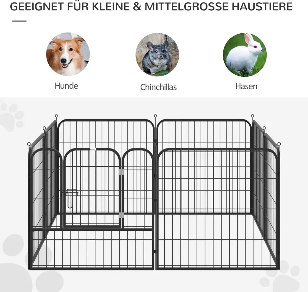 Pawhut Puppyren Metaal Zwart - 7 Panelen + deur - 8 Grondankers - afbeelding 6 van 6