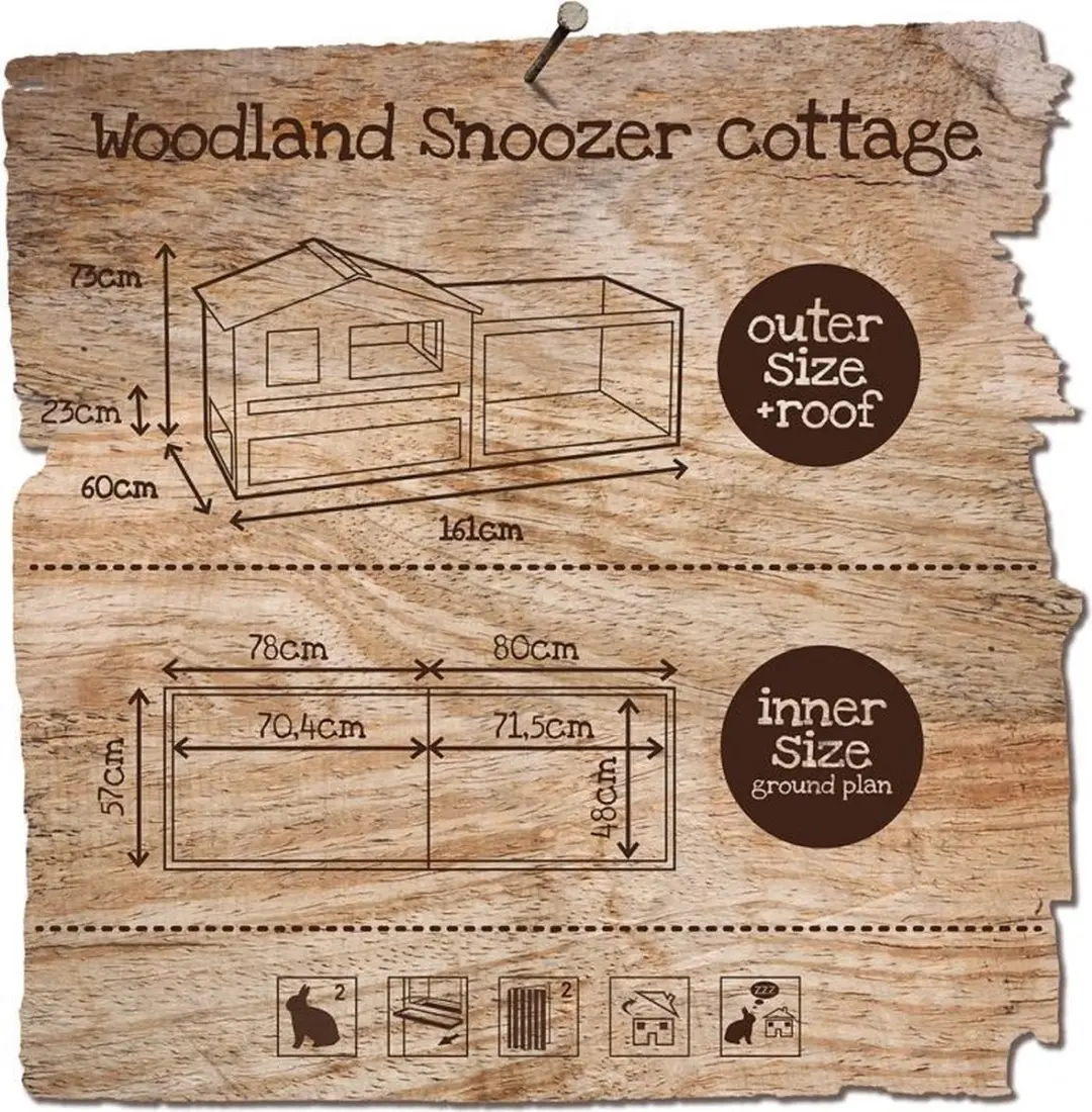 Duvo Woodland Cottage Konijnenhok 161x60x73cm - Grijs/Hout