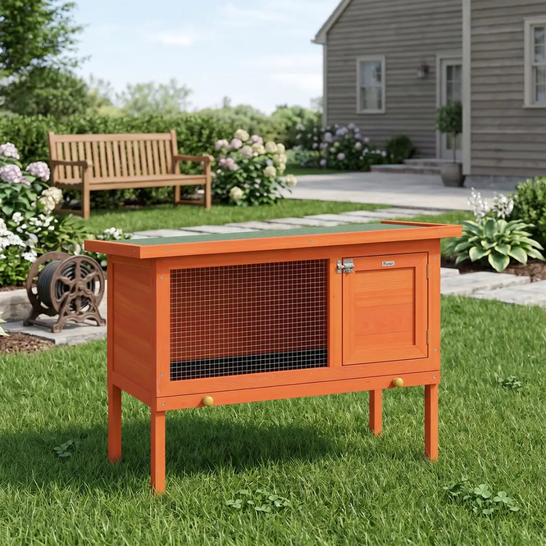 Pawhut Konijnenhok Dennenhout 90x45x65cm - Oranje