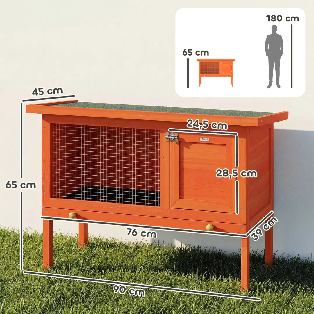 Pawhut Konijnenhok Dennenhout 90x45x65cm - Oranje