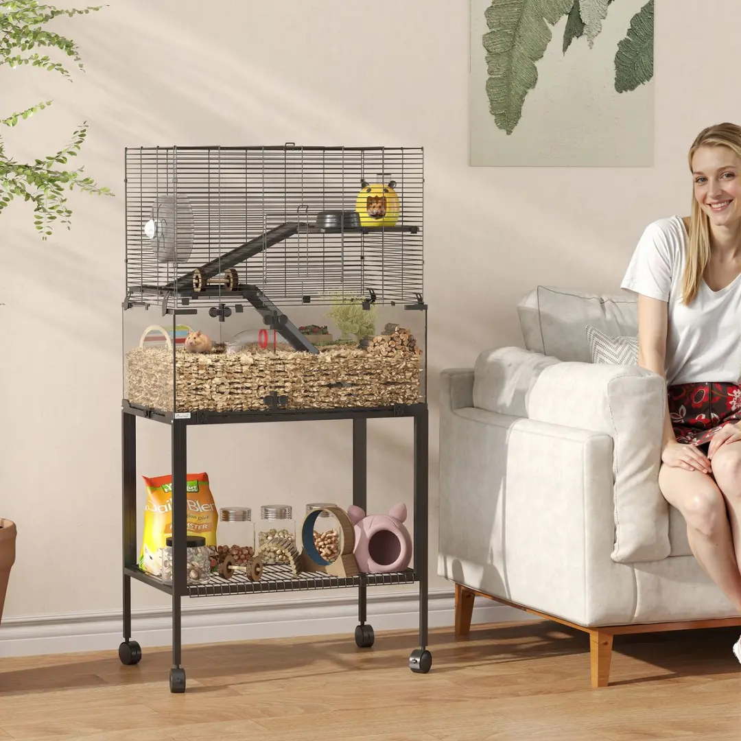 Pawhut Hamsterkooi Staand - 77x49x130,5cm - Zwart