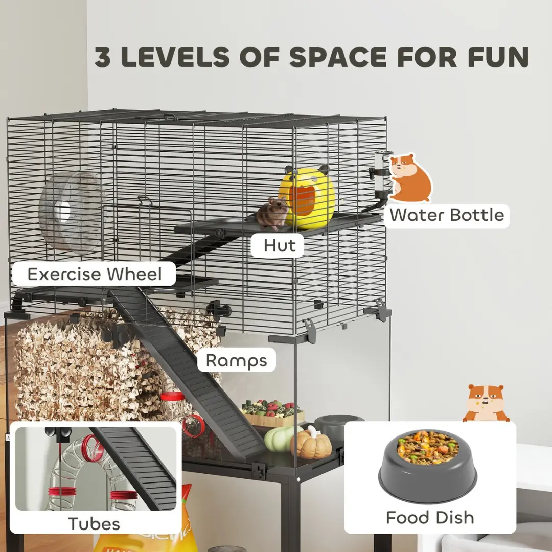 Pawhut Hamsterkooi Staand - 77x49x130,5cm - Zwart - afbeelding 6 van 6