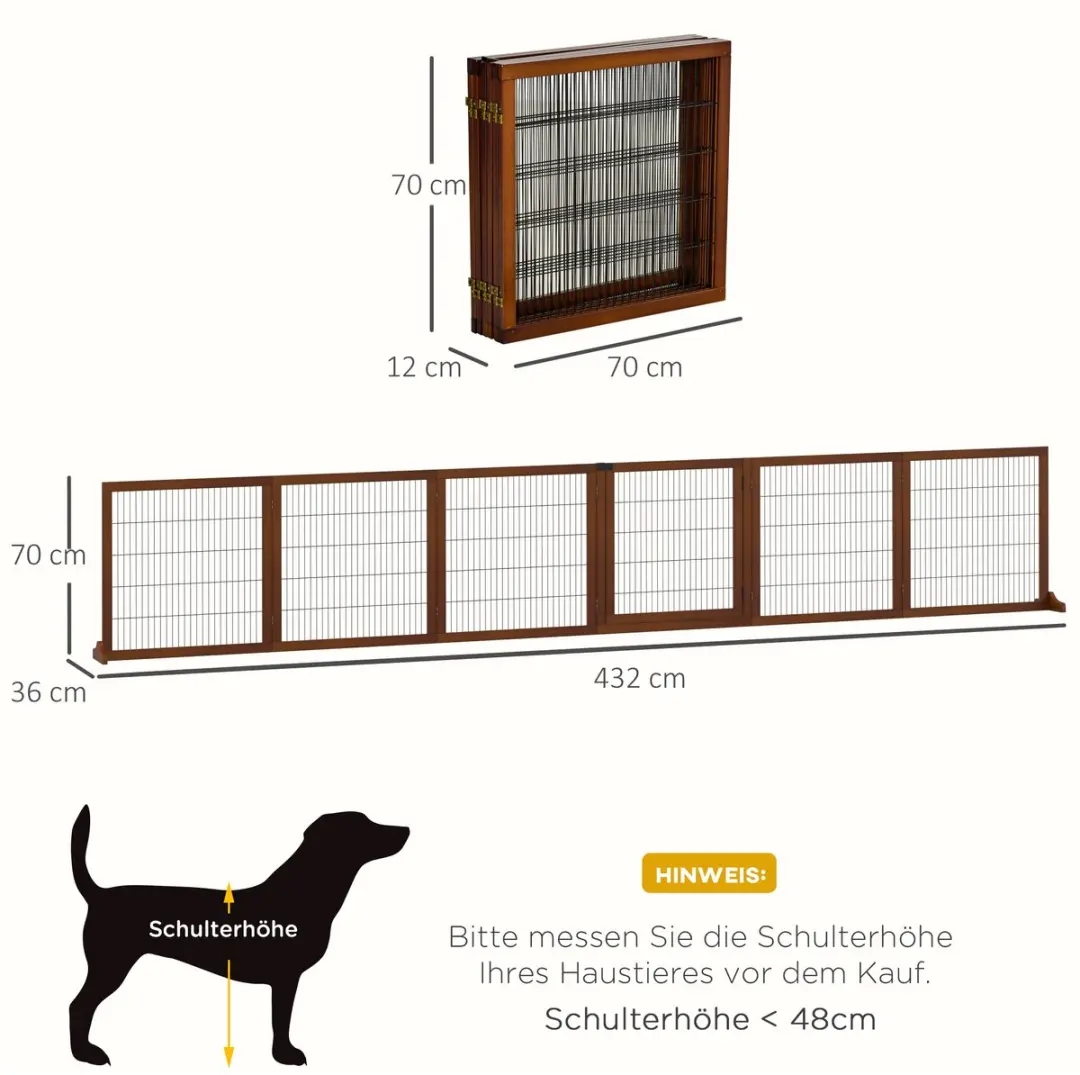 Pawhut Hondenhek 6-panelen Inklapbaar - Koffiebruin