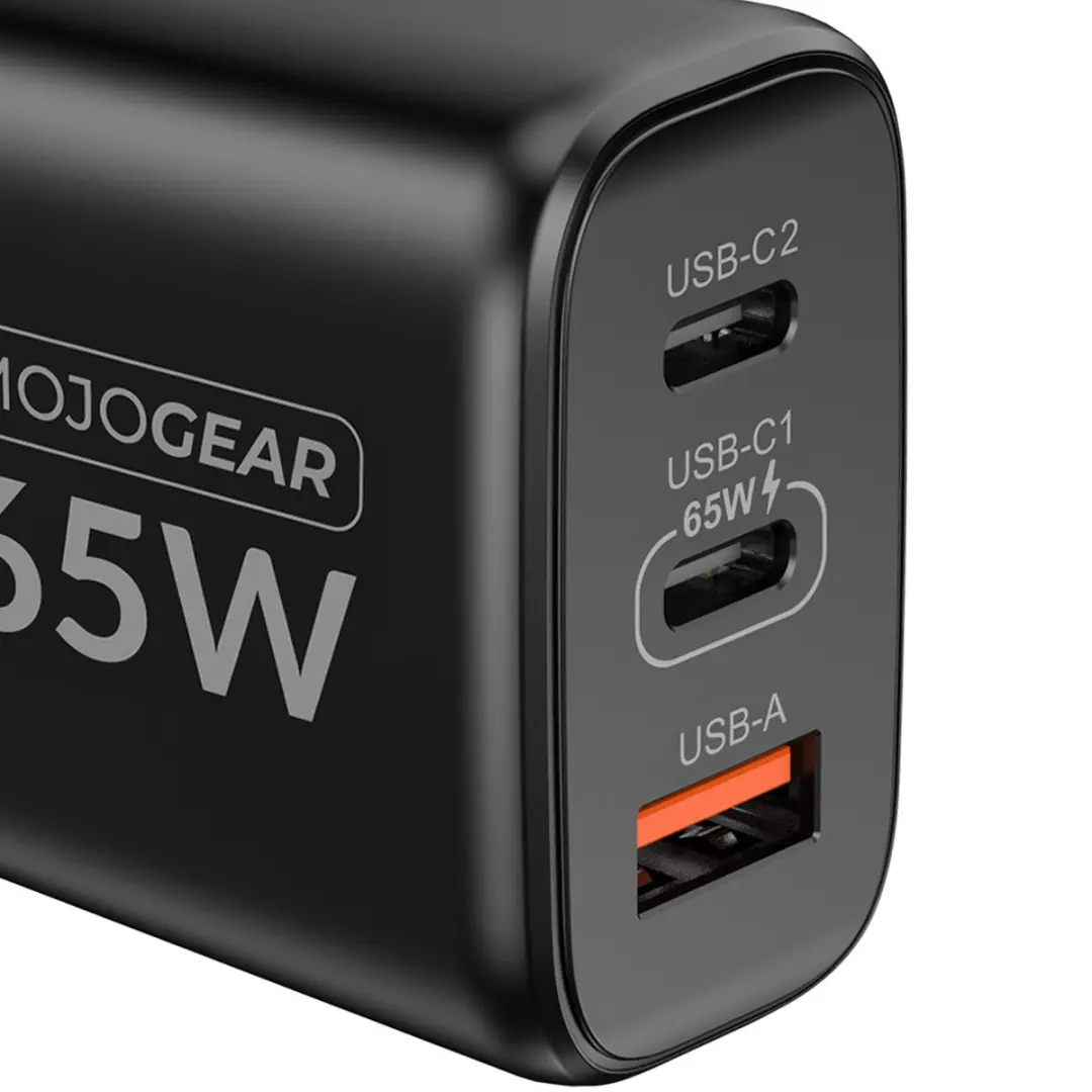 MOJOGEAR Charge+ PD-546 USB-C Oplader 65W - 2x USB-C/1x USB-A - Zwart