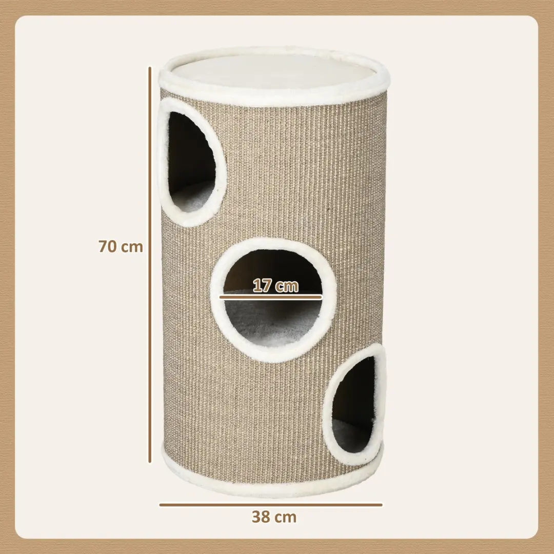 Pawhut Katzenkratzbaum 3 Ebenen - 70cm - 3 Höhlen - Sisal - Bruin