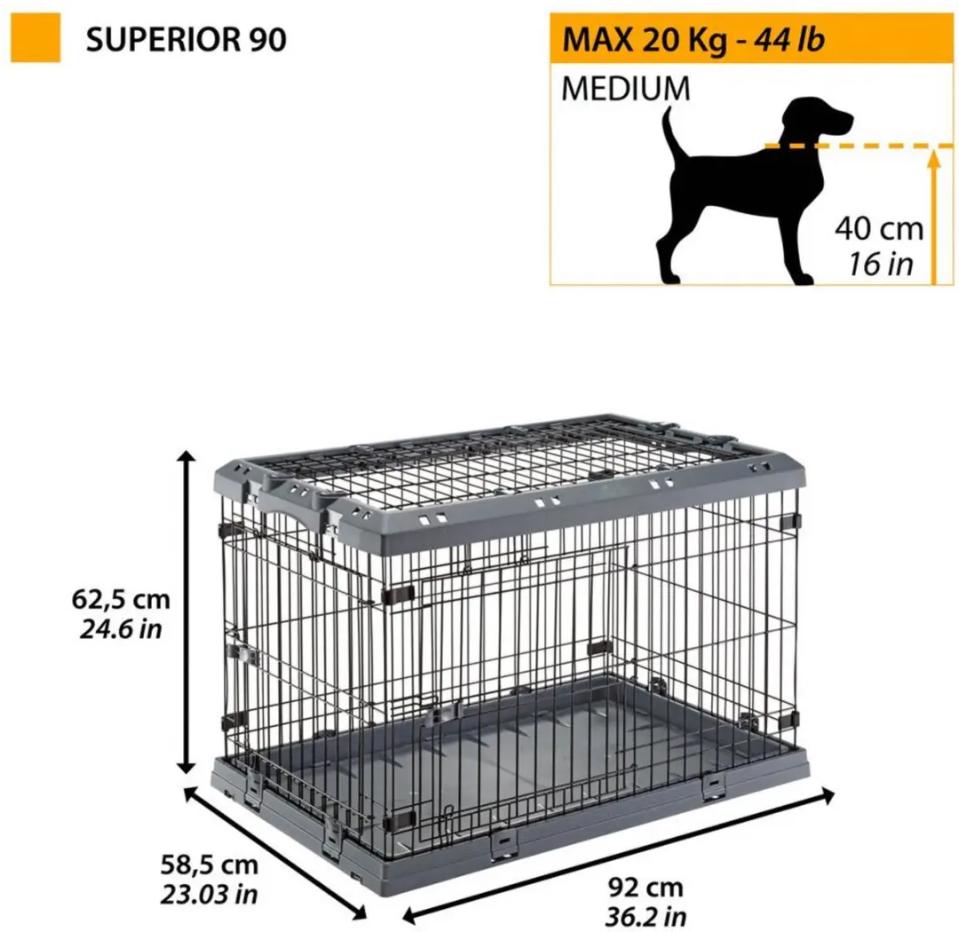 Ferplast Superior Hondenbench M - 92x58x62cm - Grijs