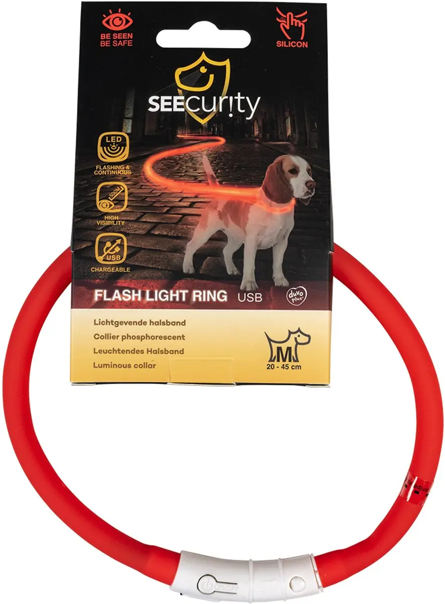 Duvo Dierenkleding Hond Flash Light Ring USB Nylon - Rood