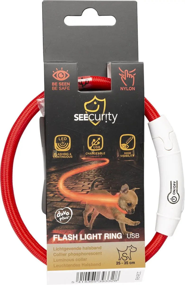 Duvo Dierenkleding Hond Flash Light Ring USB Nylon - Rood