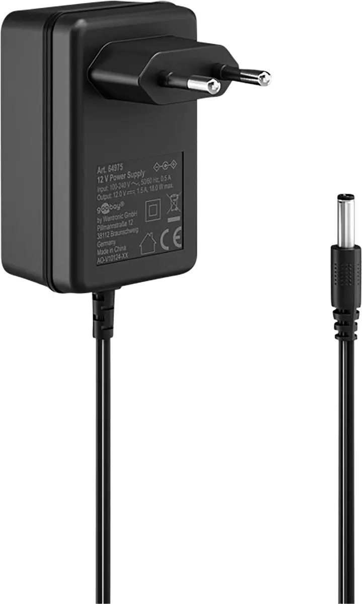 Goobay voedingsadapter | 12V DC | 1,5A | 18W | 5,5 x 2,1mm | 1,8 meter