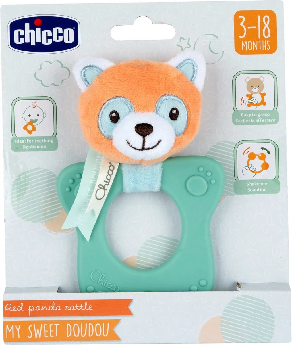 Chicco Pandabeer Rammelaar Bijtring - Lichtblauw/Lichtgroen/Oranje