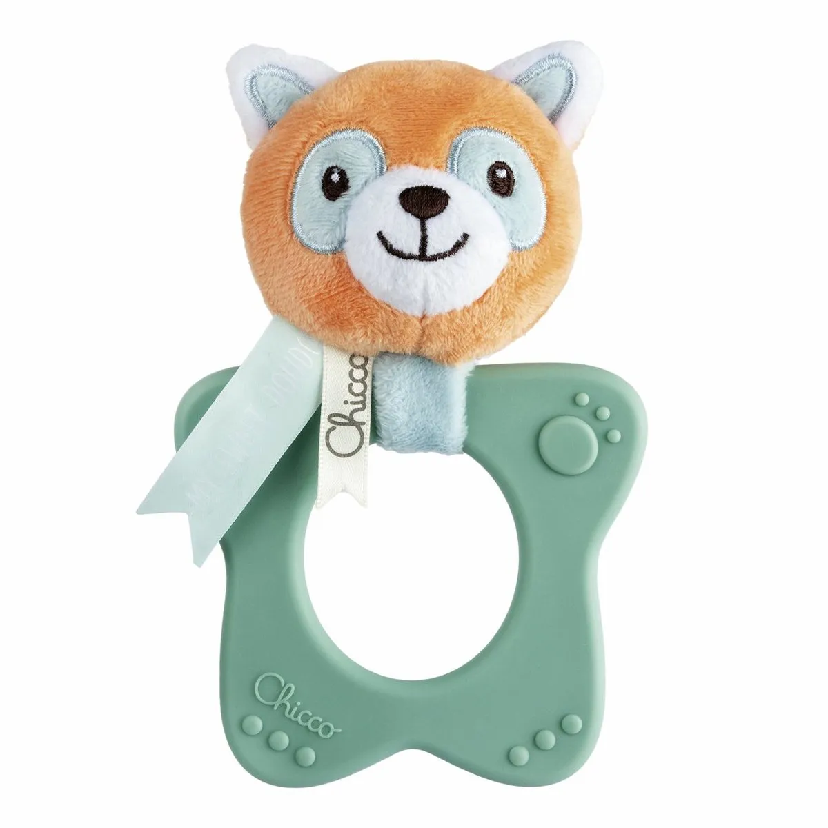 Chicco Pandabeer Rammelaar Bijtring - Lichtblauw/Lichtgroen/Oranje