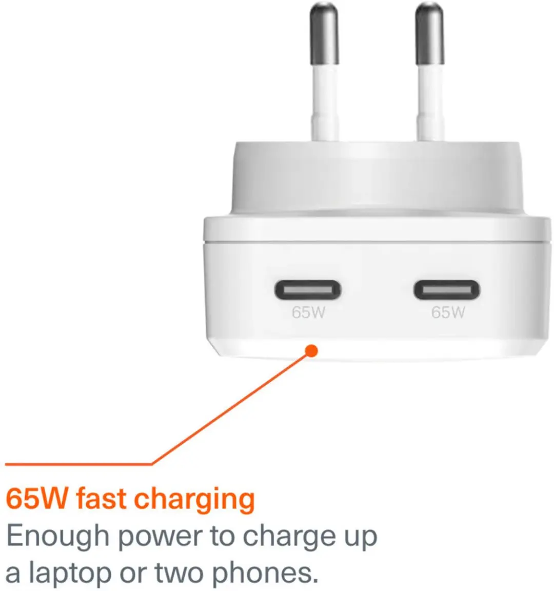 Cygnett Chargeplus Dual USB-C Slim Wall Charger 65W - Wit