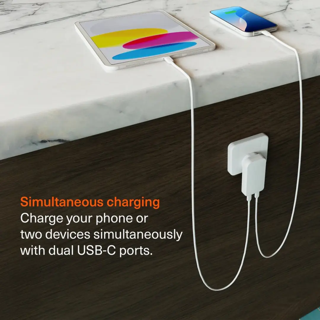Cygnett Chargeplus Dual USB-C Slim Wall Charger 65W - Wit