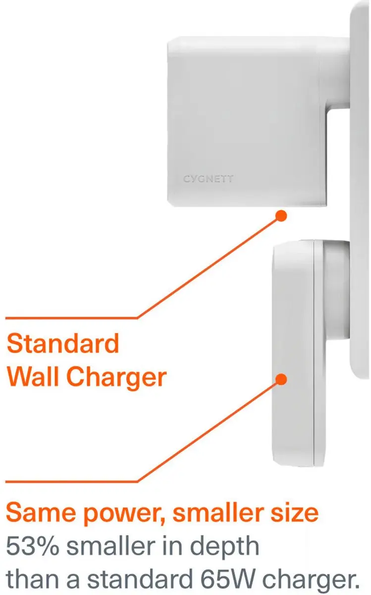 Cygnett Chargeplus Dual USB-C Slim Wall Charger 65W - Wit - afbeelding 6 van 6