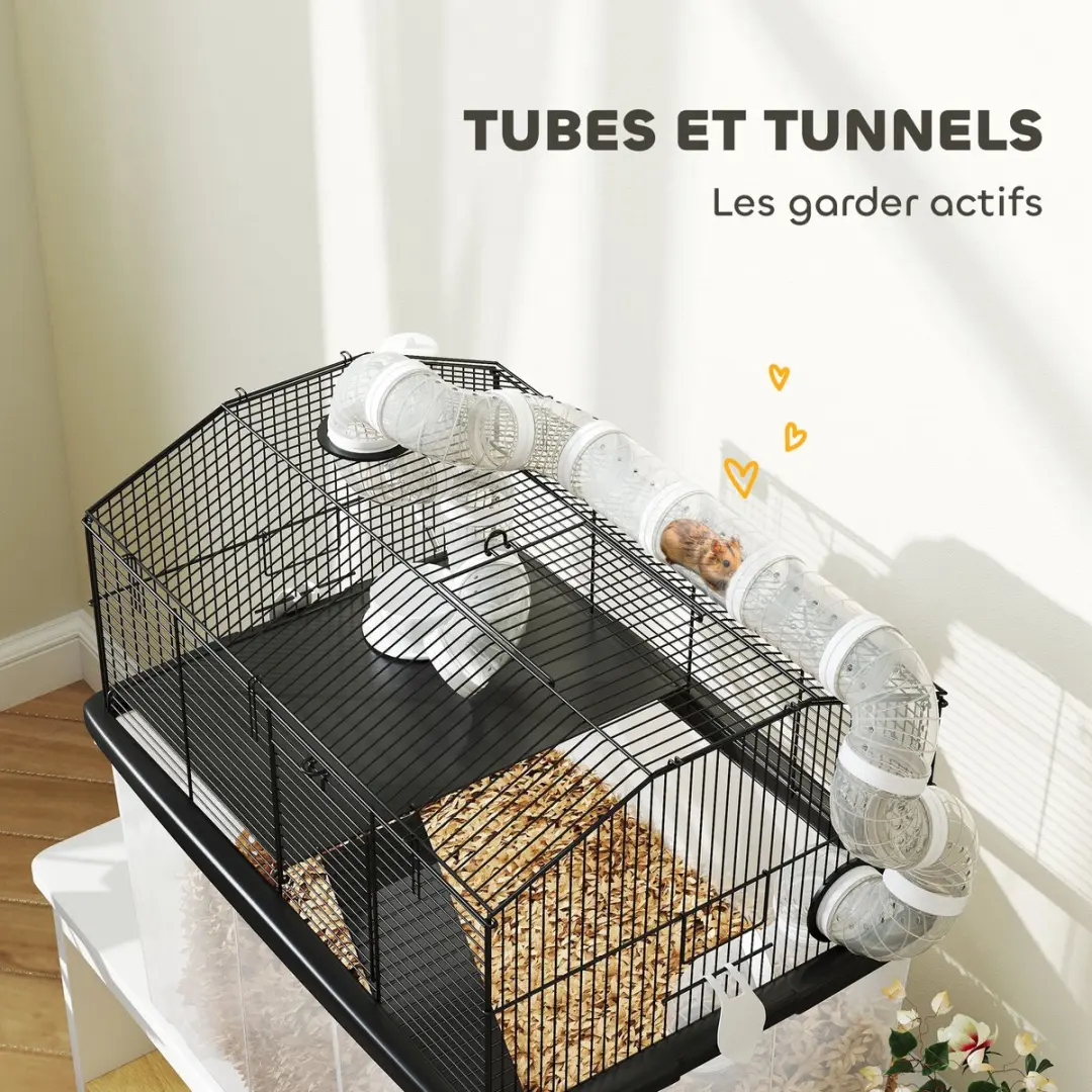 Pawhut Hamsterkooi 58x43x57cm - Zwart