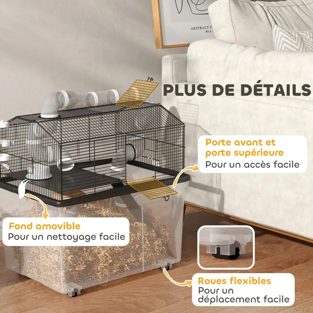 Pawhut Hamsterkooi 58x43x57cm - Zwart