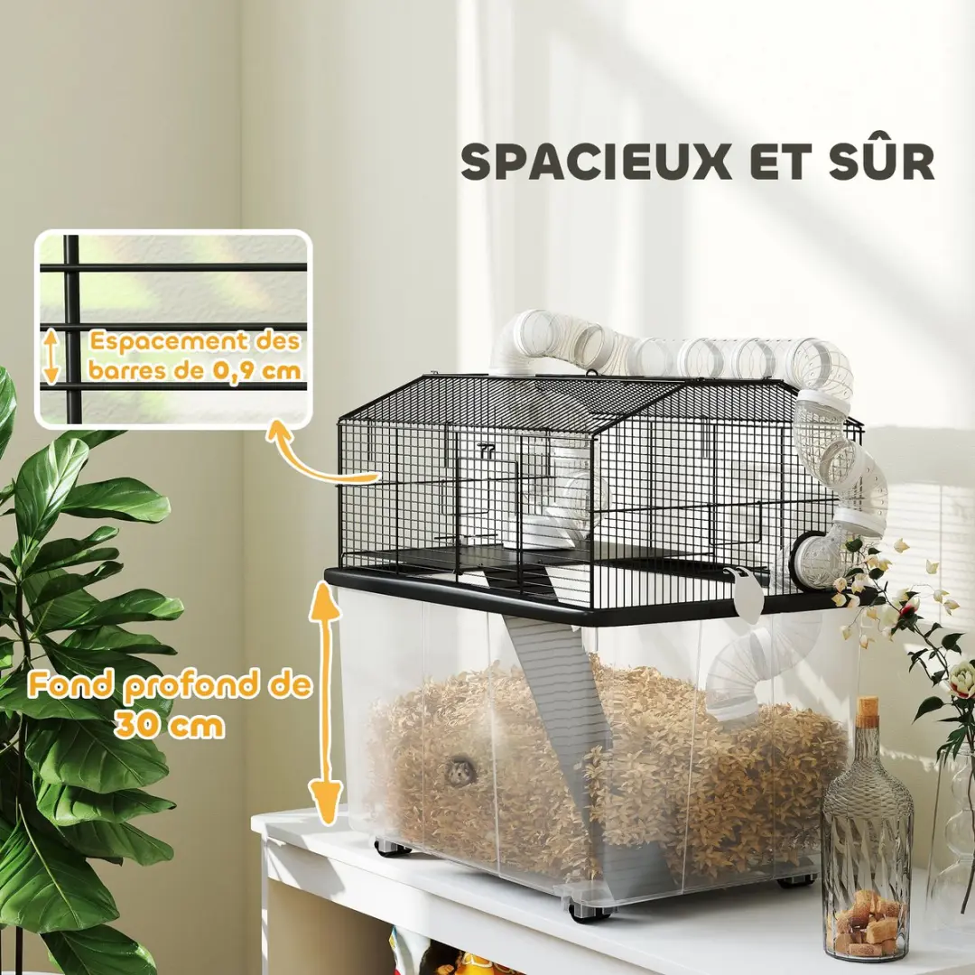 Pawhut Hamsterkooi 58x43x57cm - Zwart - afbeelding 6 van 6