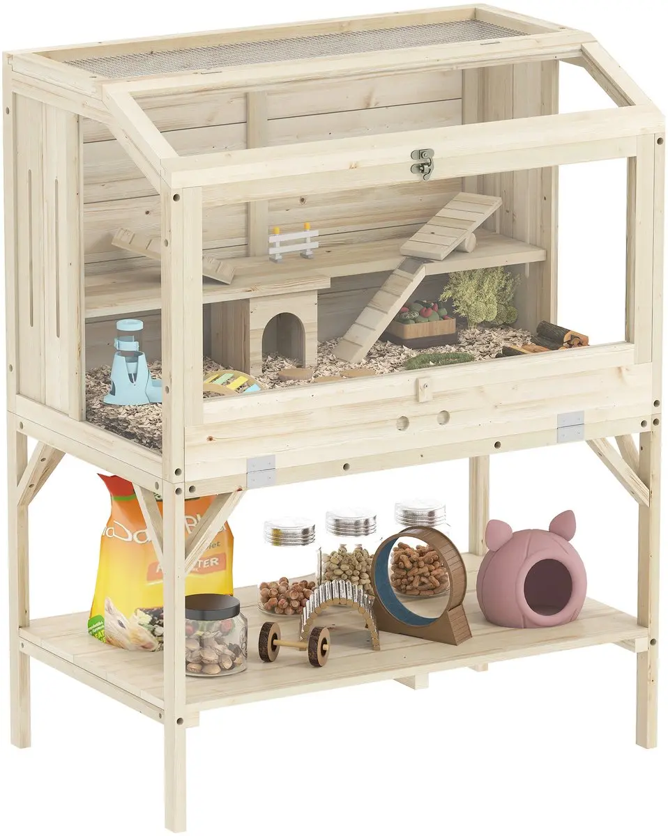 Pawhut Hamsterkooi Natuurhout 84L x 53B x 110H cm