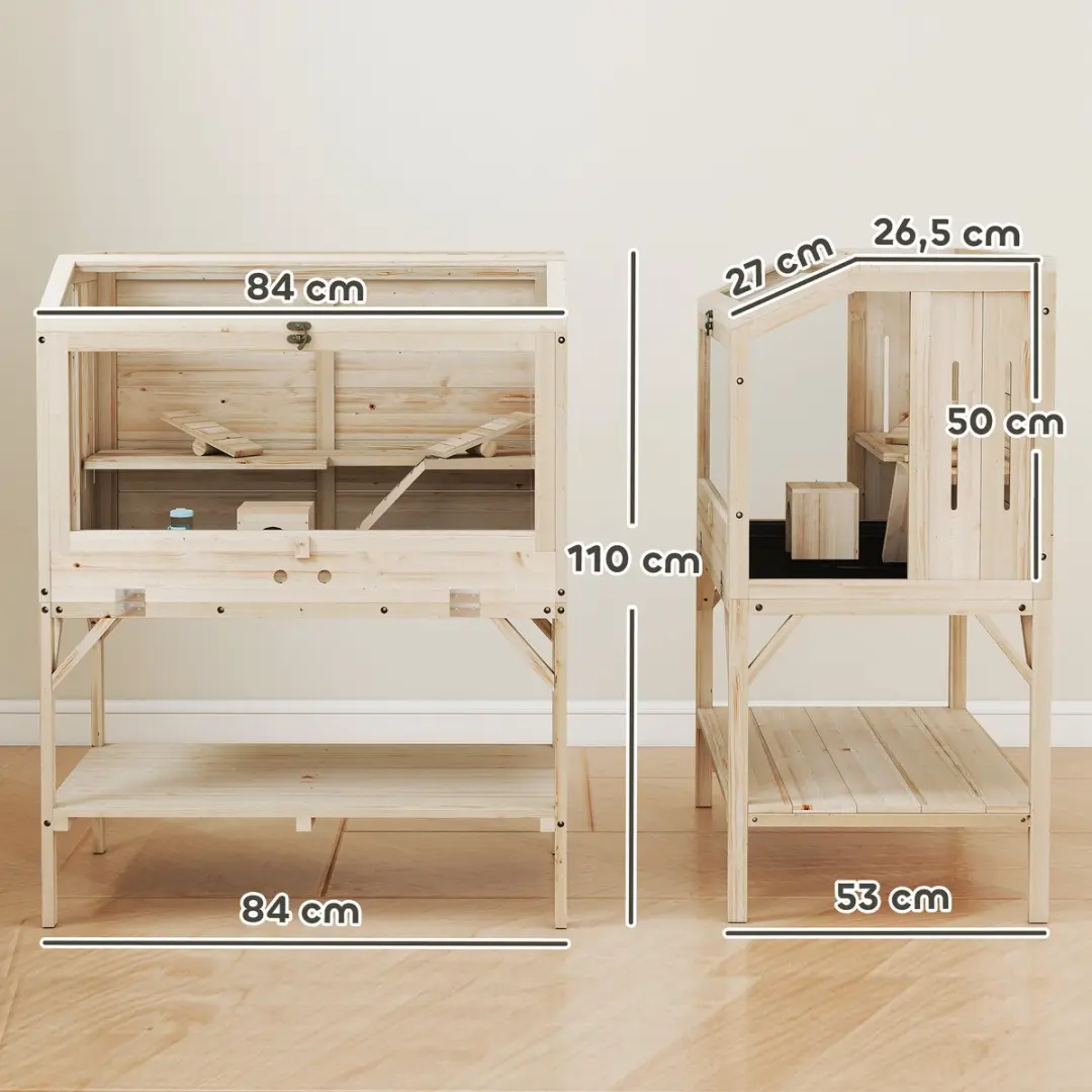 Pawhut Hamsterkooi Natuurhout 84L x 53B x 110H cm - afbeelding 6 van 6