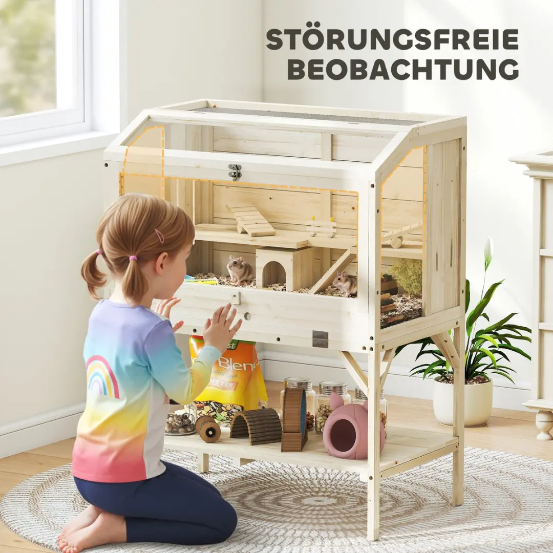 Pawhut Hamsterkooi Natuurhout 84L x 53B x 110H cm
