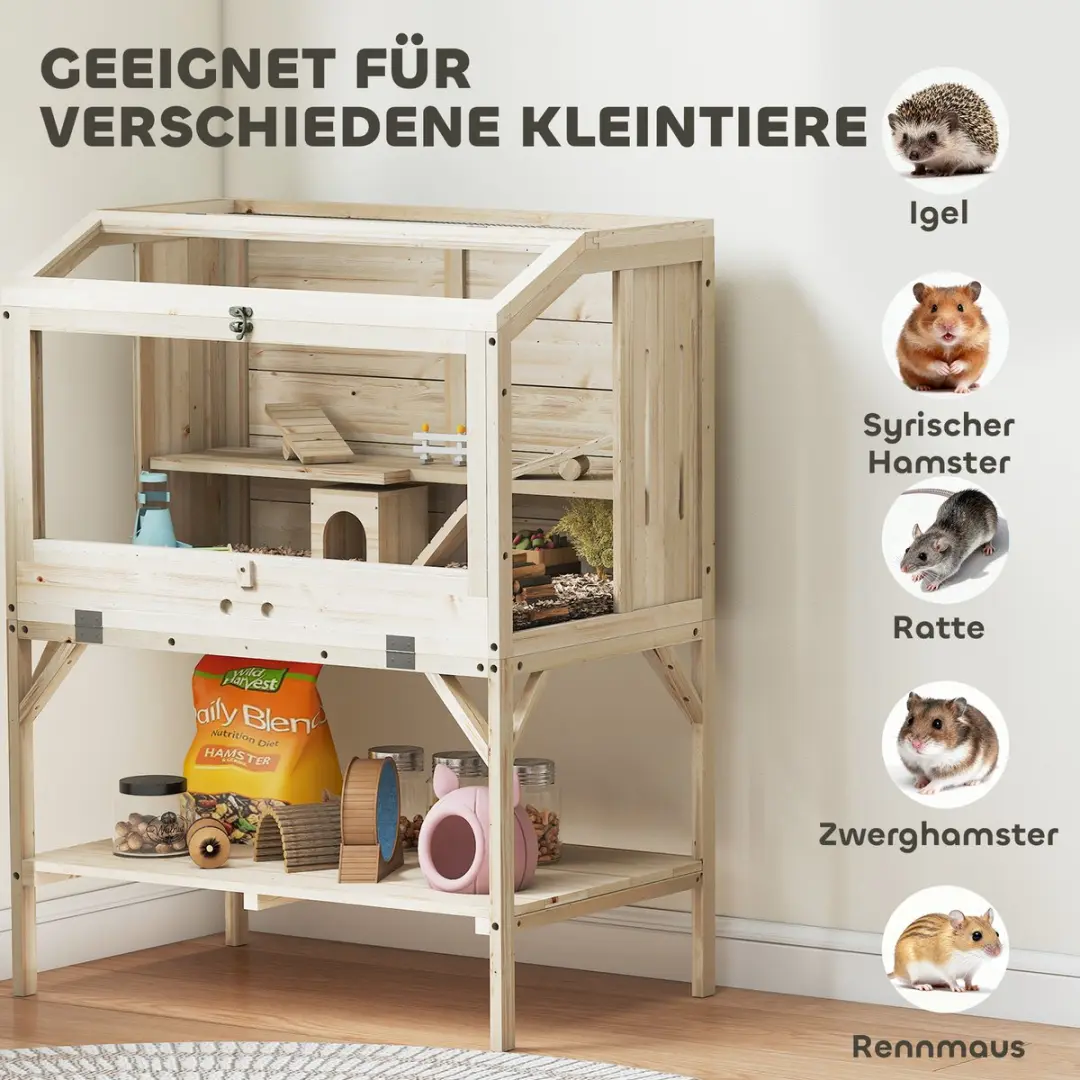 Pawhut Hamsterkooi Natuurhout 84L x 53B x 110H cm
