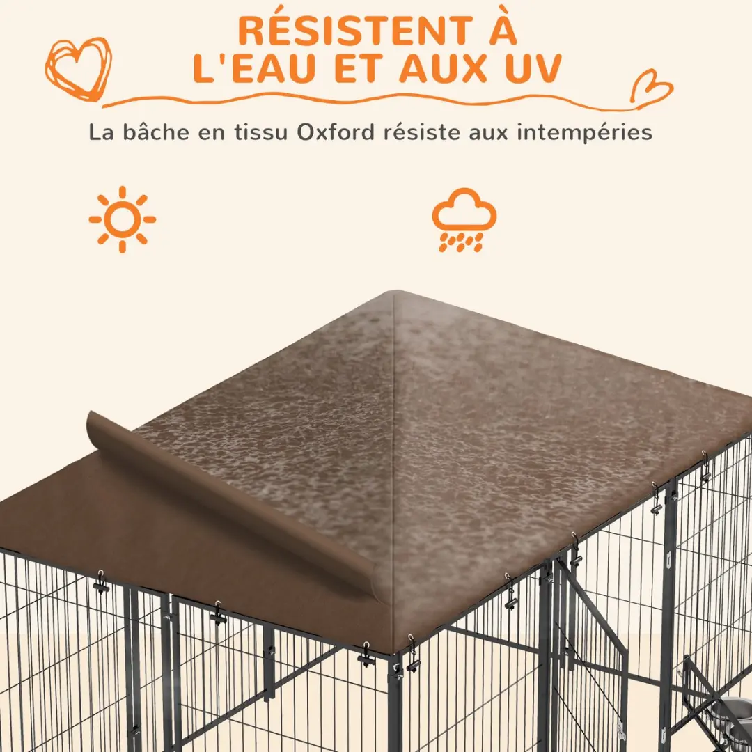 Pawhut Hondenkennel 211x141x151cm - Acier Marron