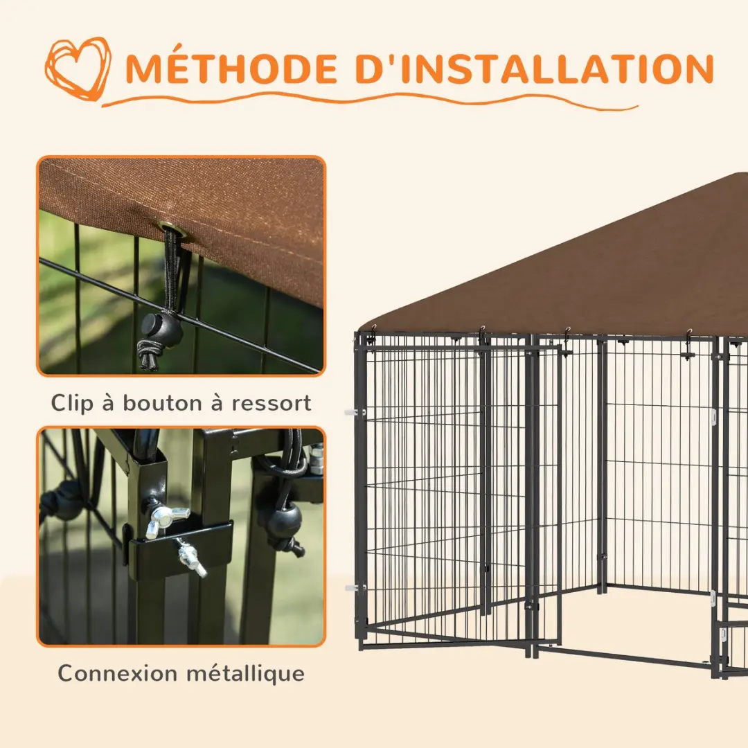 Pawhut Hondenkennel 211x141x151cm - Acier Marron