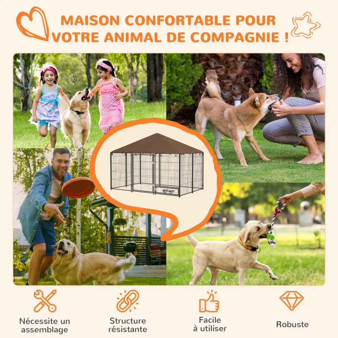 Pawhut Hondenkennel 211x141x151cm - Acier Marron