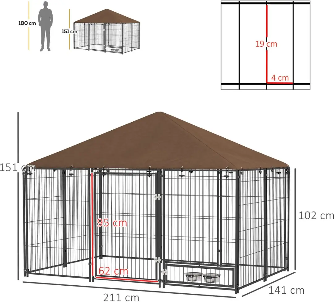 Pawhut Hondenkennel 211x141x151cm - Acier Marron