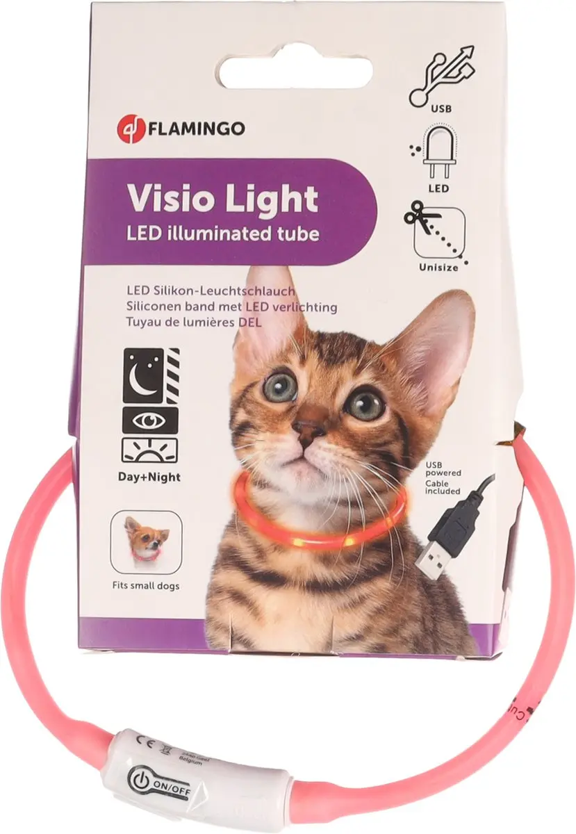 Flamingo Kattenhalsband LED Visio Light Roze - 20-35cm - afbeelding 4 van 4