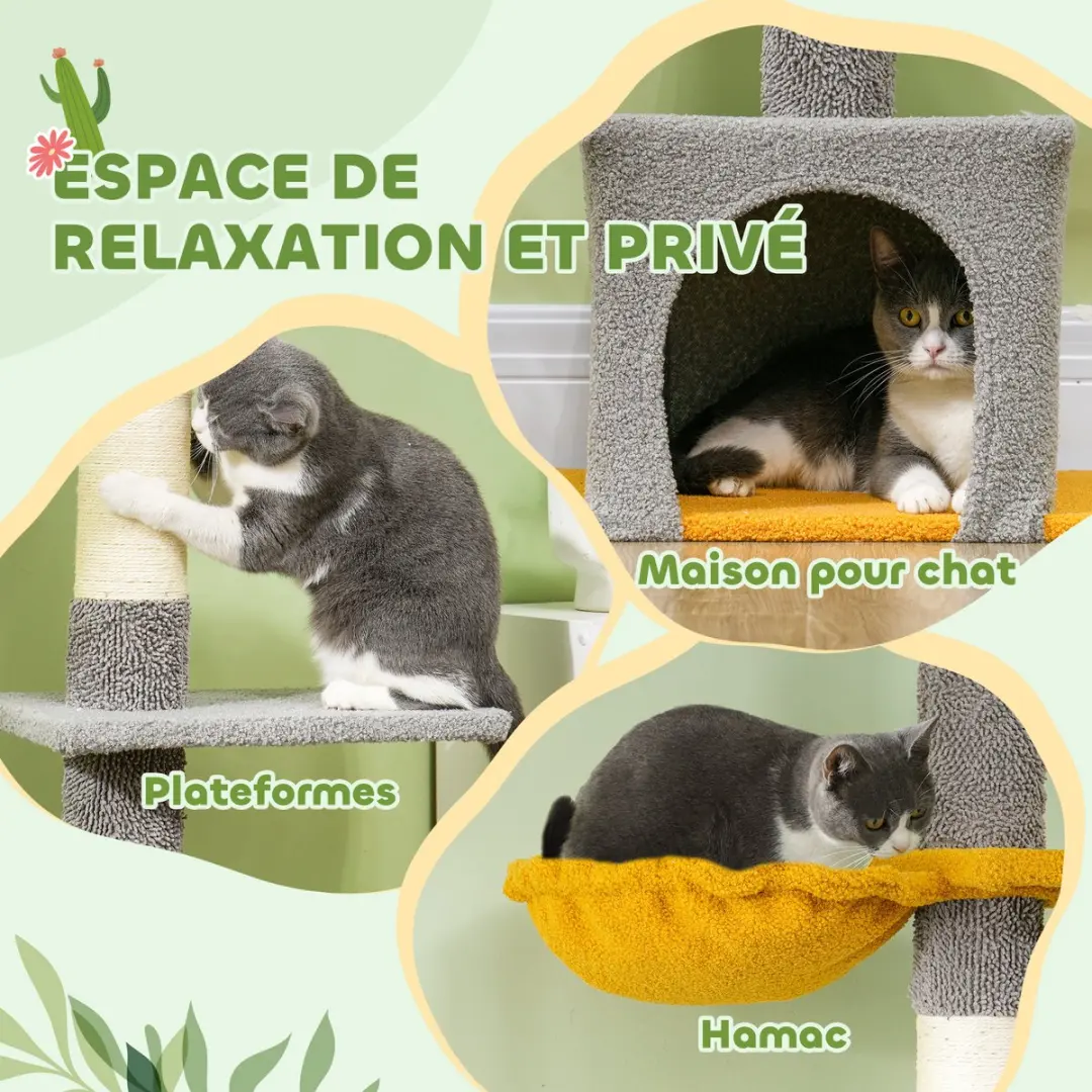 Pawhut Kattenboom Lichtgrijs 55x34x275cm